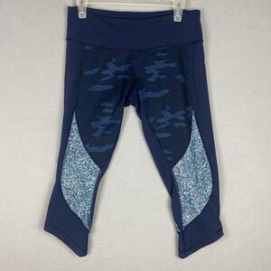 Lululemon Womens Size 4 Wunder Under Crop Leggings Sashiko Blue Camo Gym Yoga